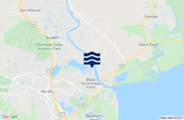 Mapa da tábua de marés em Upper Drawbridge (Petaluma River), United States