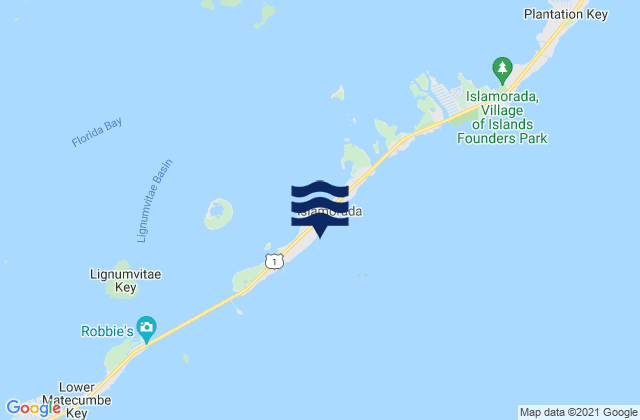 Mapa da tábua de marés em Upper Matecumbe Key (Hawk Channel), United States