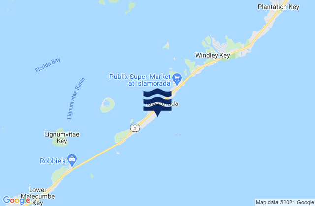 Mapa da tábua de marés em Upper Matecumbe Key Hawk Channel, United States