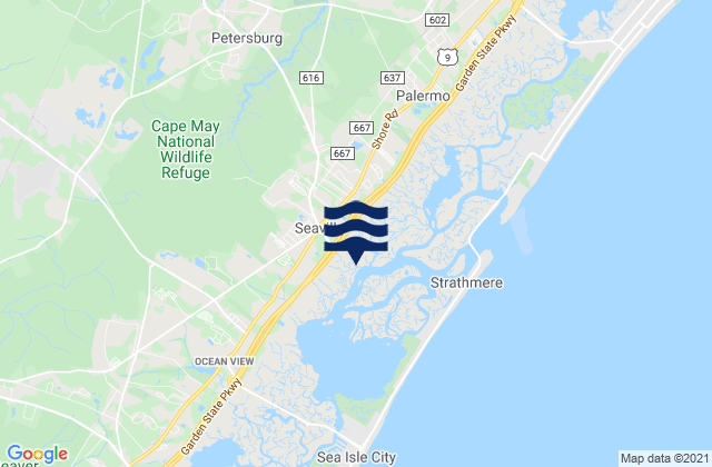 Mapa da tábua de marés em Upper Township (Petersburg), United States