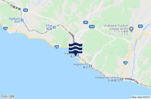 Mapa da tábua de marés em Urakawa, Japan