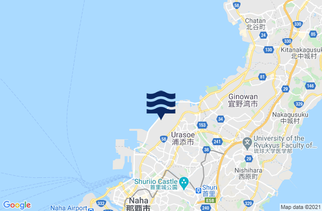 Mapa da tábua de marés em Urasoe Shi, Japan