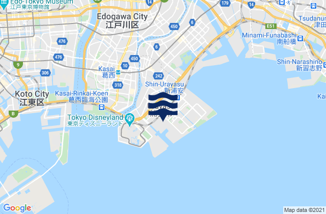 Mapa da tábua de marés em Urayasu-shi, Japan
