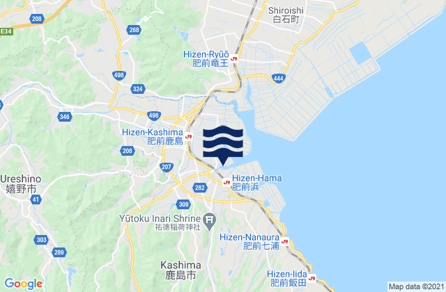 Mapa da tábua de marés em Ureshino Shi, Japan