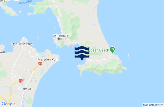 Mapa da tábua de marés em Urquharts Bay, New Zealand