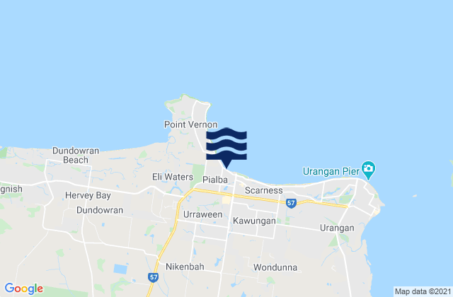 Mapa da tábua de marés em Urraween, Australia