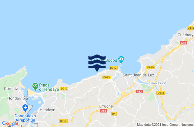 Mapa da tábua de marés em Urrugne, France