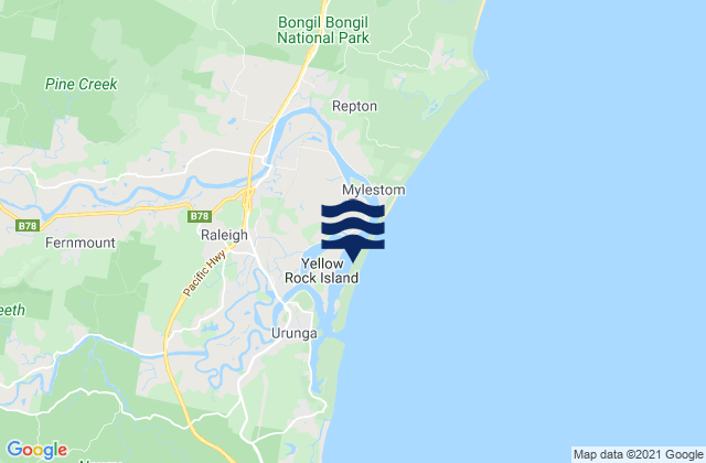 Mapa da tábua de marés em Urunga Island, Australia