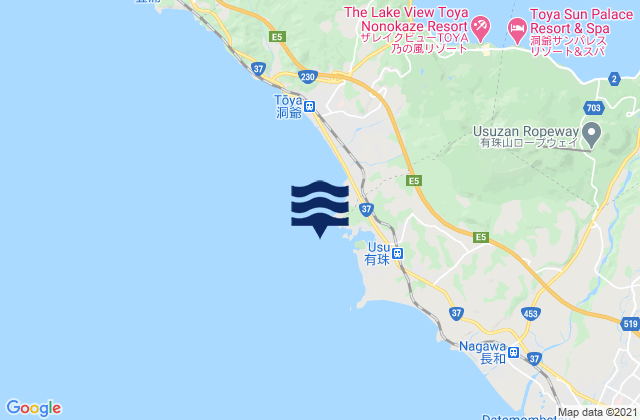 Mapa da tábua de marés em Usu Wan, Japan