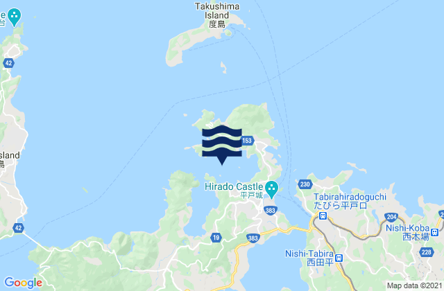 Mapa da tábua de marés em Usuka Wan Hirado Shima, Japan