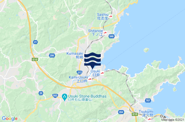 Mapa da tábua de marés em Usuki Shi, Japan