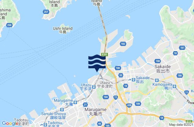 Mapa da tábua de marés em Utazu Kō, Japan
