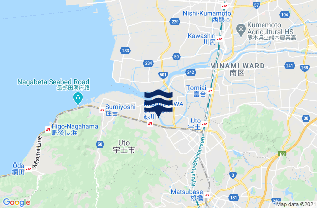 Mapa da tábua de marés em Uto Shi, Japan