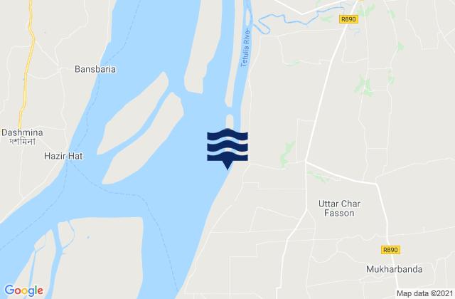 Mapa da tábua de marés em Uttar Char Fasson, Bangladesh