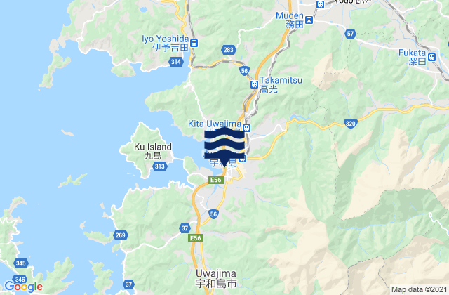 Mapa da tábua de marés em Uwajima-shi, Japan