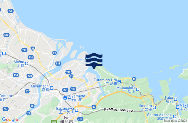 Mapa da tábua de marés em Uzi-Yamada, Japan