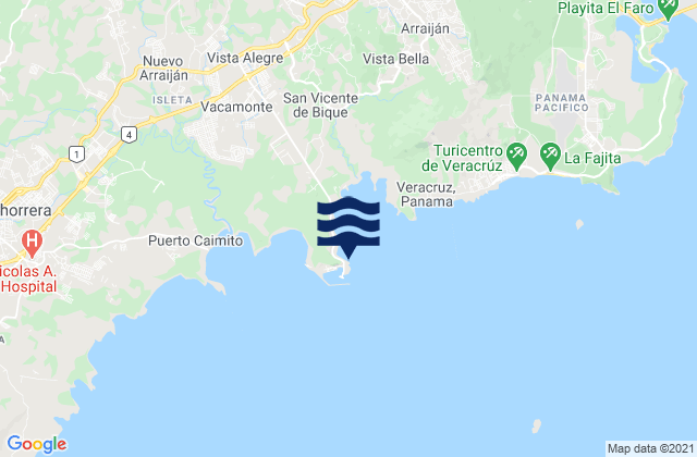 Mapa da tábua de marés em Vacamonte, Panama