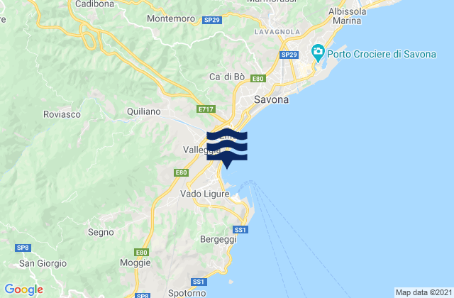 Mapa da tábua de marés em Vado Centro, Italy