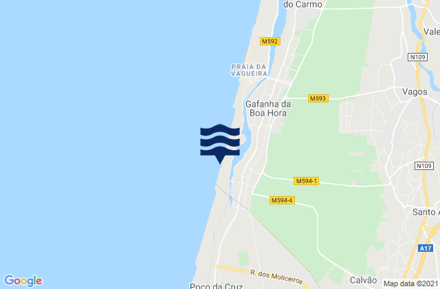Mapa da tábua de marés em Vagos, Portugal