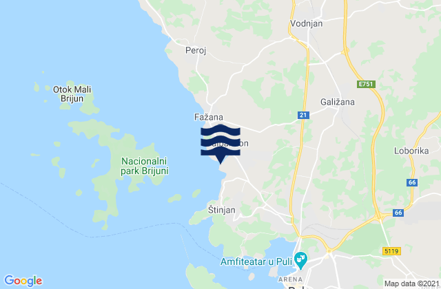 Mapa da tábua de marés em Valbandon, Croatia