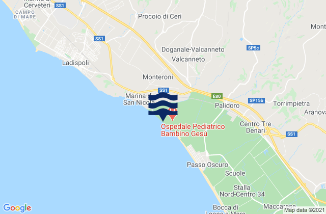 Mapa da tábua de marés em Valcanneto, Italy