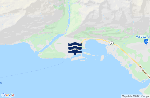 Mapa da tábua de marés em Valdez, United States