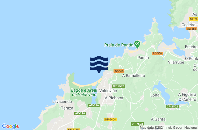 Mapa da tábua de marés em Valdoviño, Spain