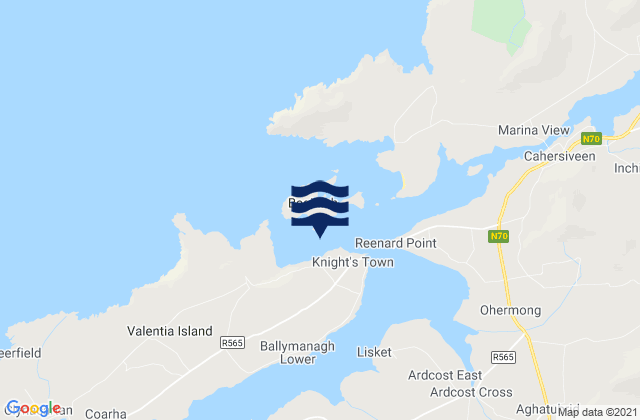 Mapa da tábua de marés em Valentia Harbour, Ireland