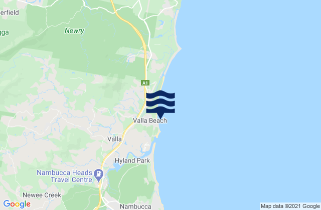 Mapa da tábua de marés em Valla Beach, Australia
