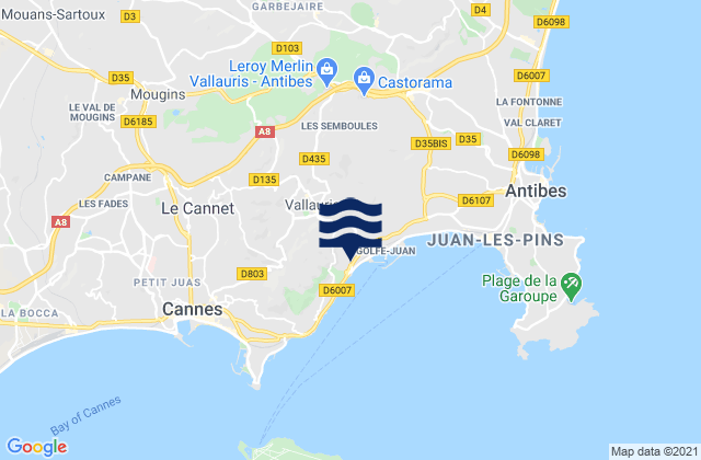 Mapa da tábua de marés em Vallauris, France