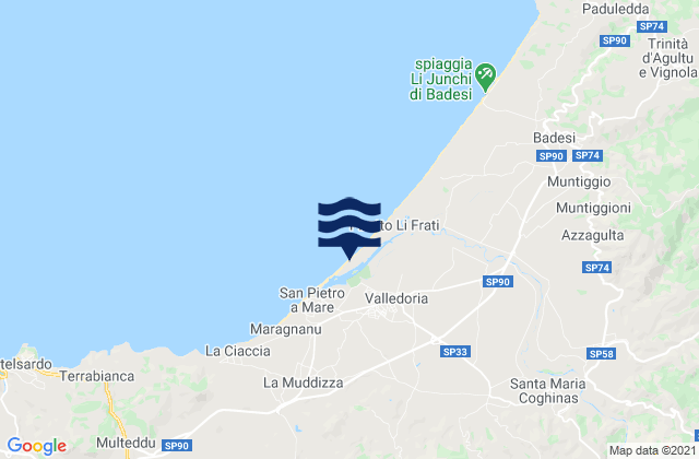 Mapa da tábua de marés em Valledoria, Italy