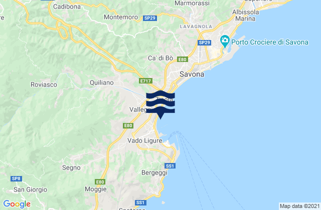 Mapa da tábua de marés em Valleggia, Italy