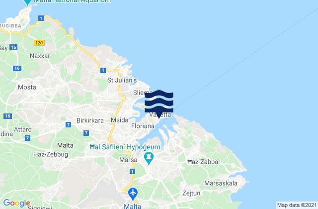Mapa da tábua de marés em Valletta, Malta