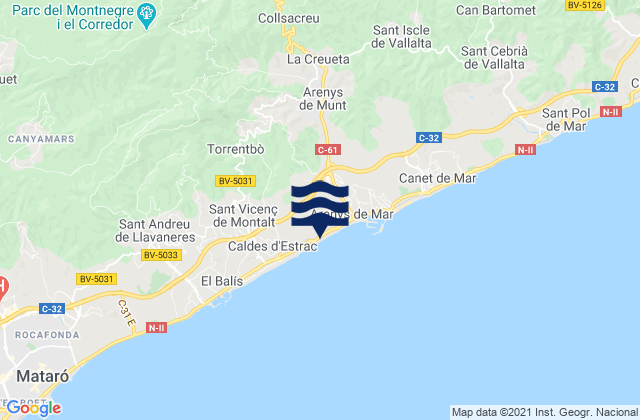 Mapa da tábua de marés em Vallgorguina, Spain