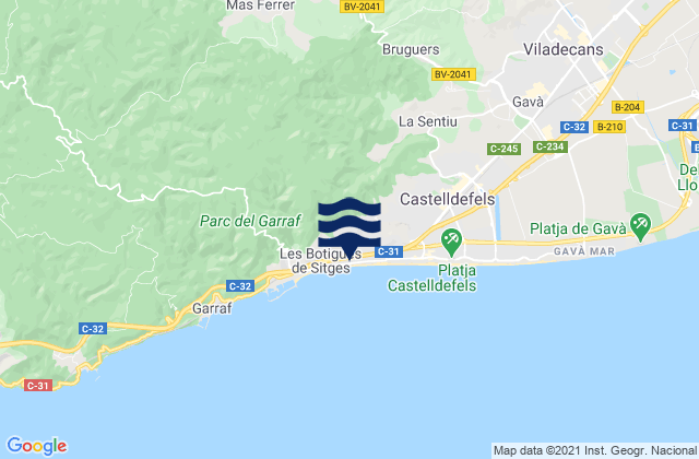 Mapa da tábua de marés em Vallirana, Spain
