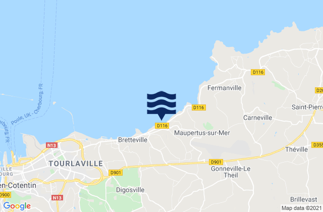 Mapa da tábua de marés em Valognes, France