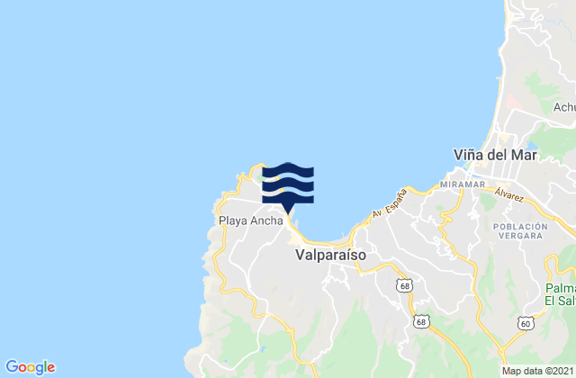 Mapa da tábua de marés em Valparaíso, Chile