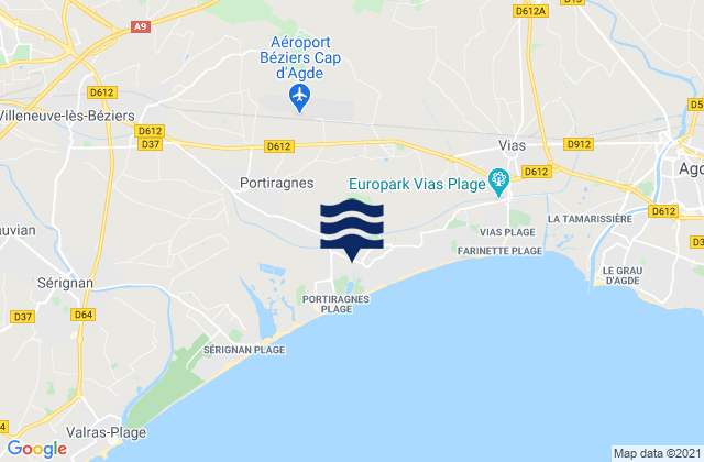 Mapa da tábua de marés em Valros, France