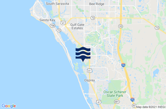 Mapa da tábua de marés em Vamo, United States