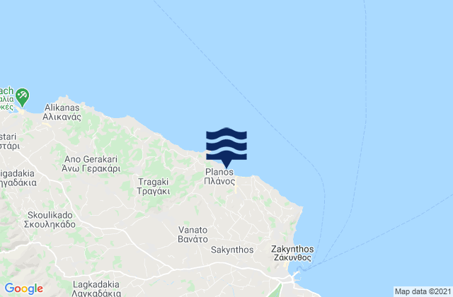 Mapa da tábua de marés em Vanáton, Greece