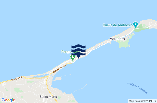 Mapa da tábua de marés em Varadero, Cuba