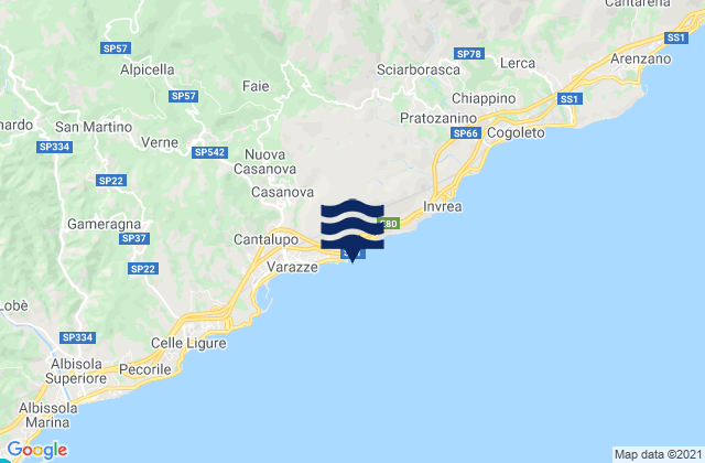 Mapa da tábua de marés em Varazze, Italy