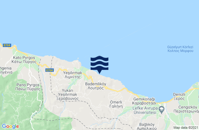Mapa da tábua de marés em Varíseia, Cyprus