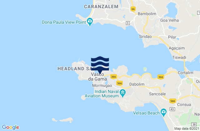 Mapa da tábua de marés em Vasco da Gama, India