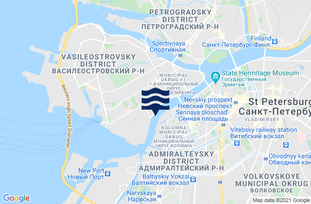 Mapa da tábua de marés em Vasileostrovskiy Rayon, Russia