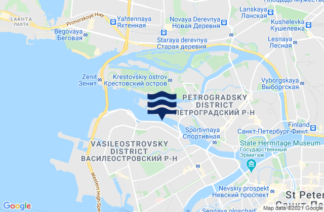 Mapa da tábua de marés em Vasyl'evsky Ostrov, Russia