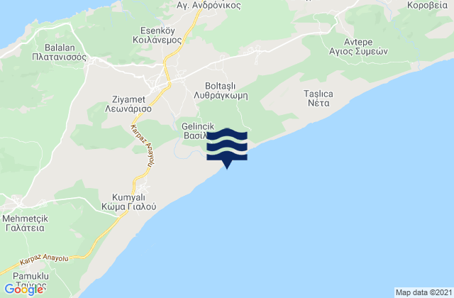 Mapa da tábua de marés em Vasíli, Cyprus