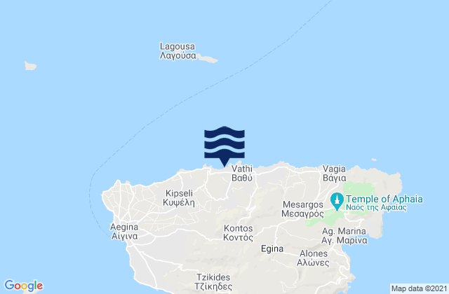 Mapa da tábua de marés em Vathý, Greece