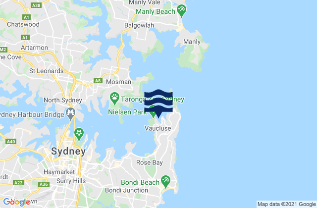 Mapa da tábua de marés em Vaucluse Bay, Australia