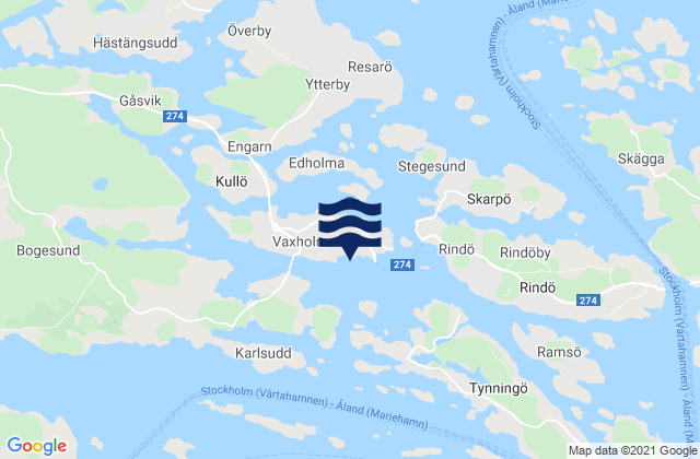 Mapa da tábua de marés em Vaxholms Kommun, Sweden